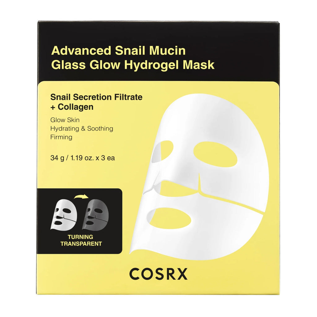 COSRX Advanced Snail Mucin Glass Glow Hydrogel Mask Pack de 3 – Masque éclat et réparateur